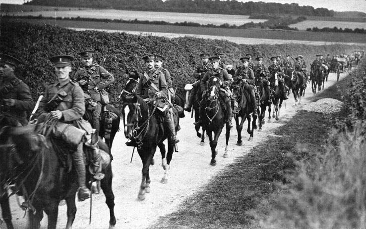 West Wickham cavalry soldiers on the Streetly End to West Wickham road, Army Manoeuvres, 1912