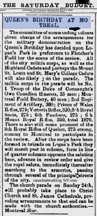 Montreal's Cadet Corps, The Quebec Saturday Budget May 9th 1896. 